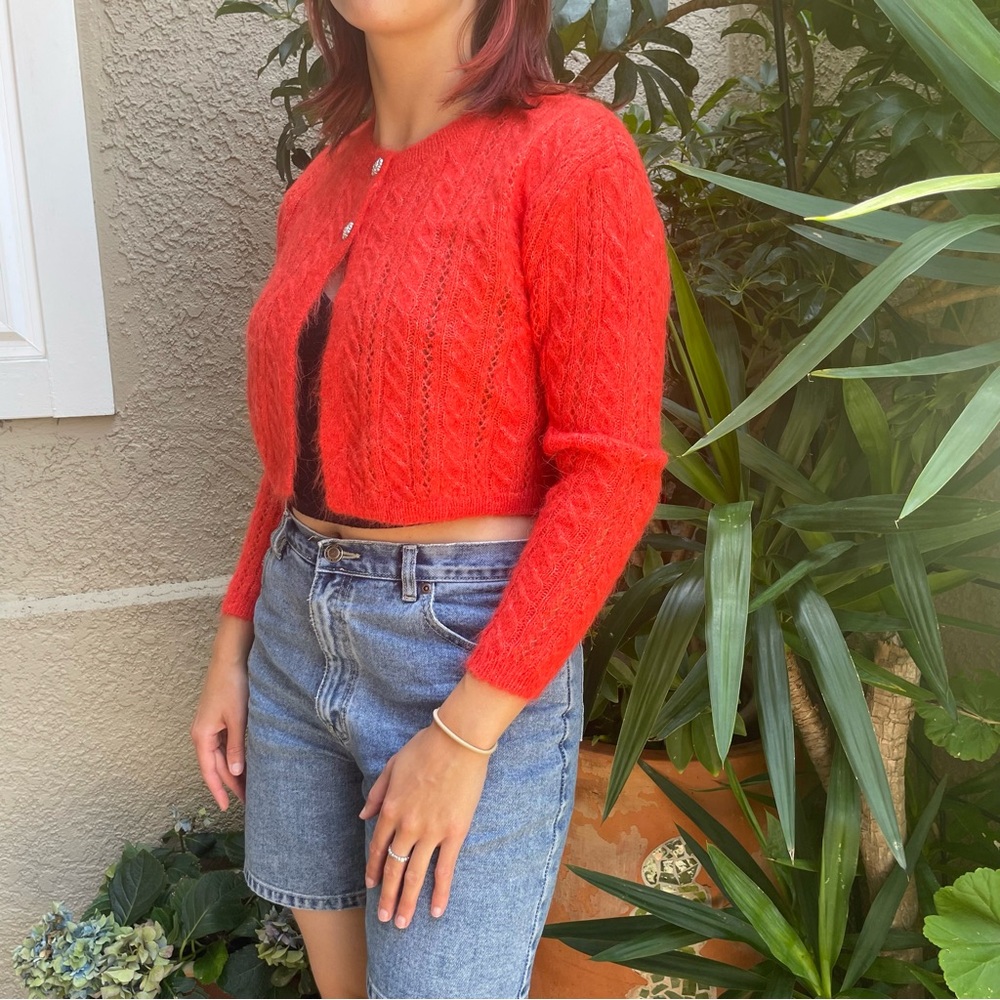 New Zara Orange Red Knitted Alpaca blend Pencil Cardigan Mini